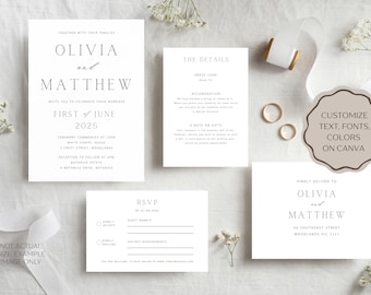 Modern Wedding Invitation Suite: pacchetto di modelli Canva modificabili (download digitale)