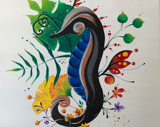 12 X 12 Seahorse Acrylic Painting on Canvas Etsy
