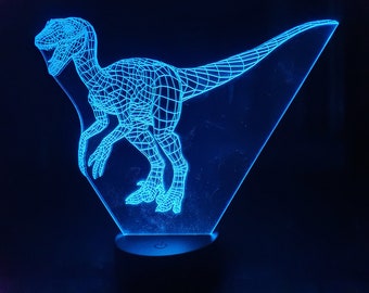 Lampka nocna 3D Velociraptor, szablon grawerowany laserowo.