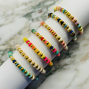 Gold and Multicolor Elastic Beaded Bracelets