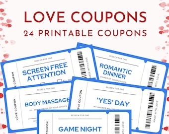 Love Coupon Printable, Love Vouchers, Last minute Valentine's gift, Gift for Him, Fun Love Coupon Book, Anniversary Gift