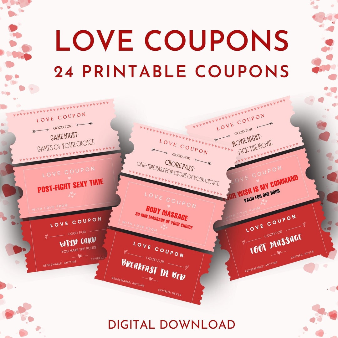 Love Coupon Printable, Love Vouchers, Last Minute Valentine's Gift, Gift for Him, Gift for Her ...