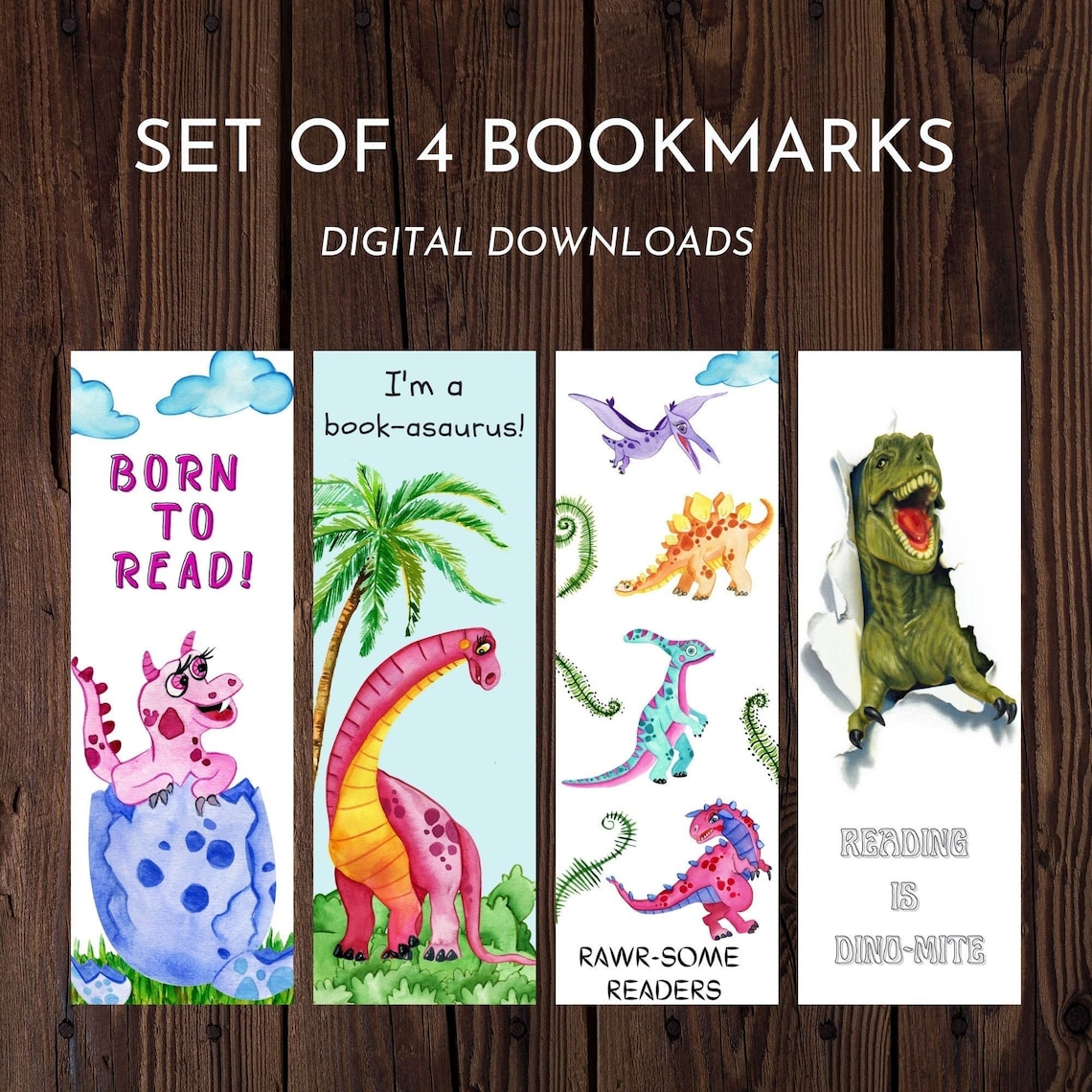 Printable Bookmarks Kids Dinosaurs Set of 4 bookmarks | Etsy