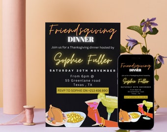 Friendsgiving Dinner Invitation Template | Gold Friendsgiving evite | Friendsgiving Party Invite | Thanksgiving invite