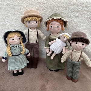 Crochet pattern - American pioneer family - set of 5 dolls