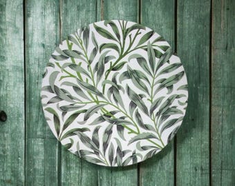 Beautiful Arts and Crafts William Morris Green Bough Tree 9cm round  wooden cork backed drinks coaster mat rest posy flower stand