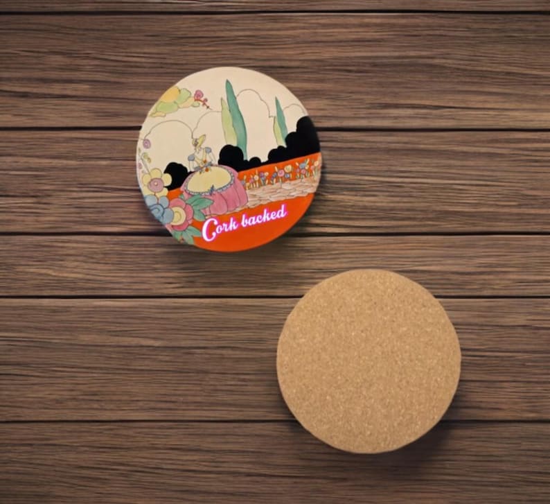 Beautiful Art Deco Clarice Cliff Idyll 9cm Round Wooden Cork Backed