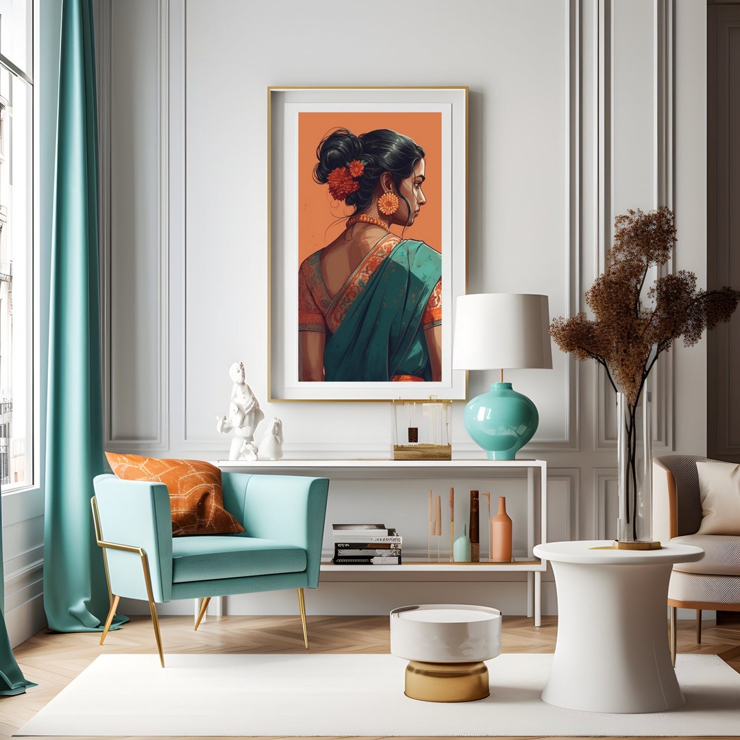 Desi Wall Art, Desi Art, Indian Woman With Flowers in Hair, South Asian