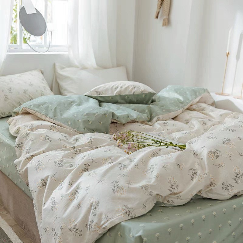 Mint Green Floral Flower Design 100 Cotton Premium Bedding Etsy