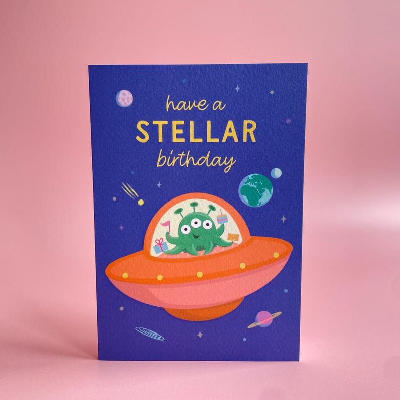 Cute Alien Birthday Card - Funny Stellar Space Pun - Boys or Girls ...