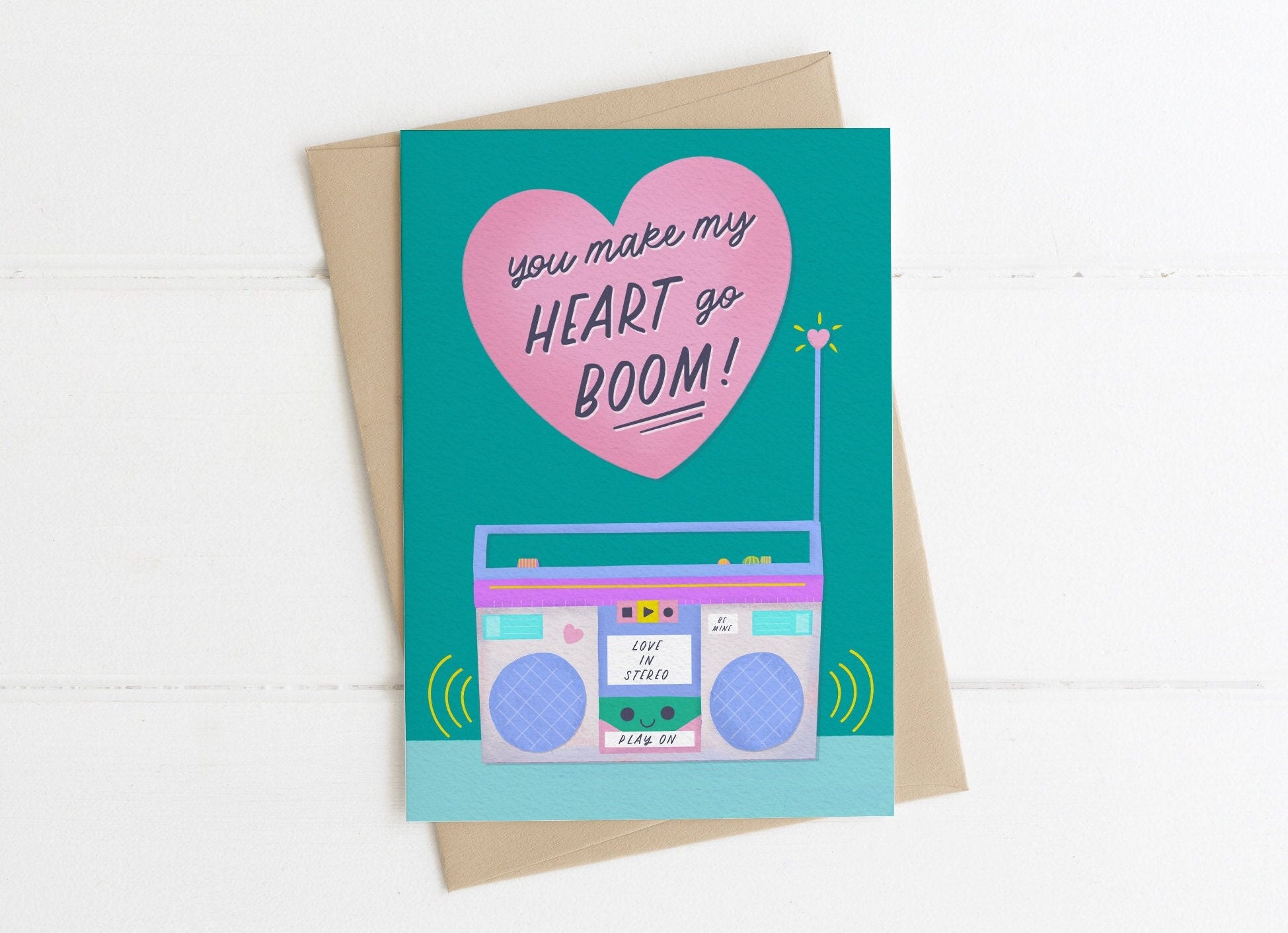 Retro Boombox Anniversary Card, 1980s or 1990s Vintage Card, Music