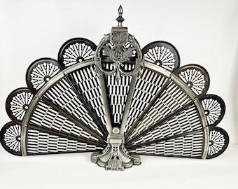 Vintage Art Deco Fireplace Fire Screen Peacock Fan