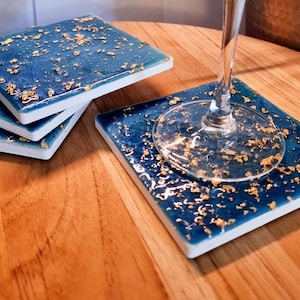 Royal blue coaster with gold flakes