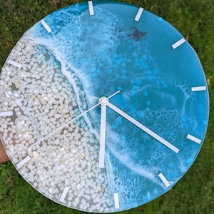 Beach/ ocean blue resin wall clock with waves -12".valentine's day gift, housewarming gift.
