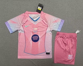 Tenue de football personnalisée pour les jeunes de Barcelone, édition spéciale bleu rose, numéro de prénom personnalisé