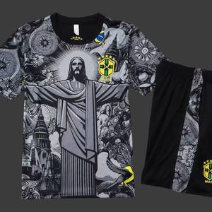 Brazil x jesus edition football kit for kids  , custom football jersey for kids , sports jersey, Brazil&#39;s personalized  Sports Kit for kids