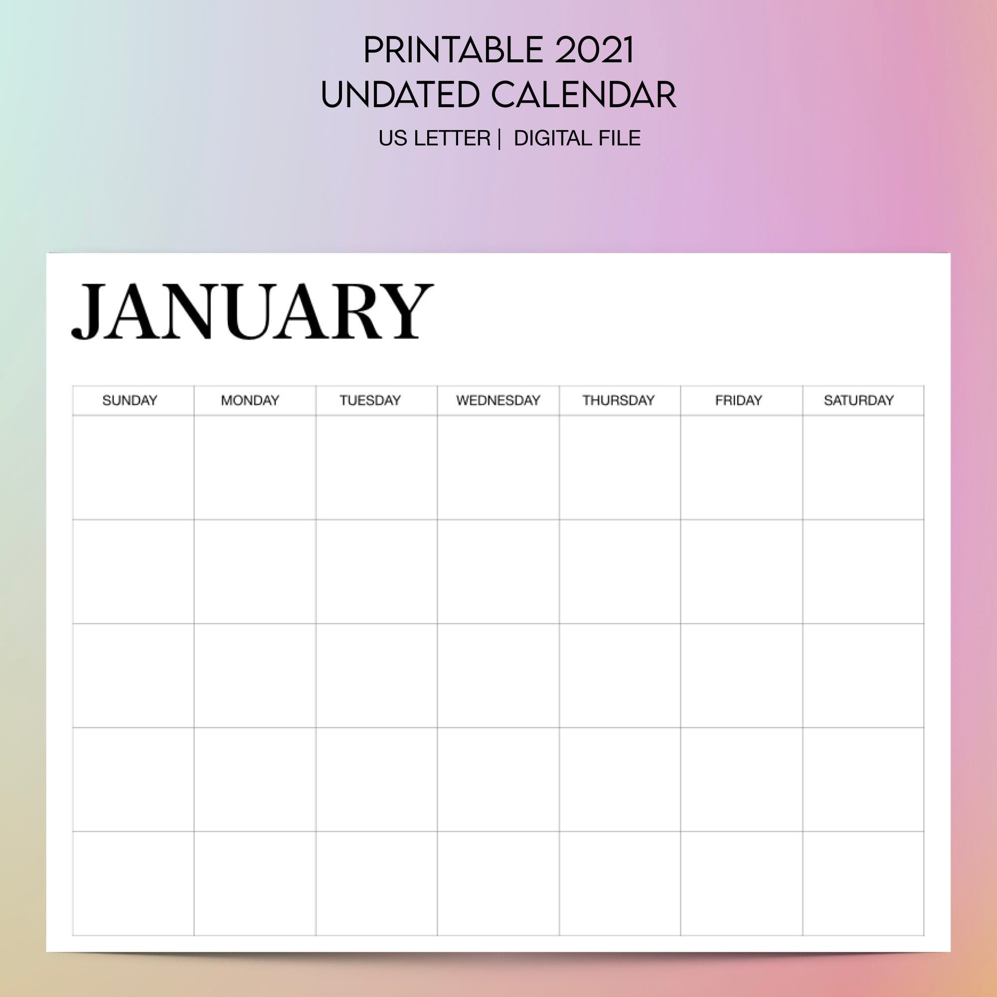 monthly calendar printable monthly calendar landscape etsy