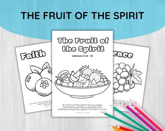 Fruit of the Spirit Color in Bible Activity for Kids, Faith based Christian Printable for Children, Scripture Verse coloring Worksheets