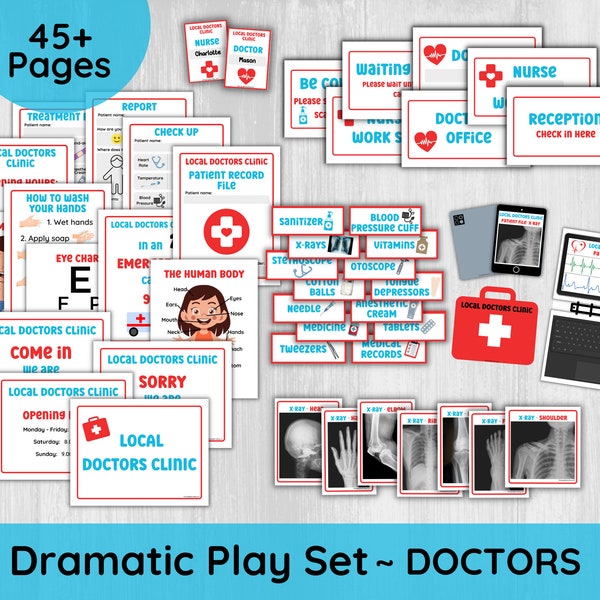 Doctors Pretend Play Set for Kids/ Printable Children's Dramatic Play Nurse/ Preschool Doctors Clinic Play Set