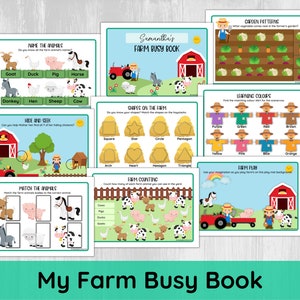 Farm Toddler Busy Book Printable, Preschool Quiet Book on Farm Animals,  Printable Preschool Busy Binder Activity Book, digital download