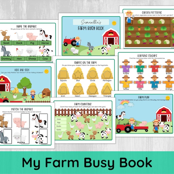 Farm Toddler Busy Book Printable, Preschool Quiet Book on Farm Animals,  Printable Preschool Busy Binder Activity Book, digital download