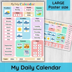 Dagelijkse Montessori-kalender voor kinderen/interactieve thuisschoolkalender, leer meer over de dagen van de week, maanden, seizoenen en weerkaarten