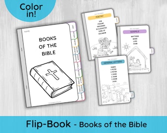 Books of the Bible Flip Book/ Download Kids Bible Coloring in Booklet/ Old New Testament Books of Bible for Children/ Sunday School Lesson