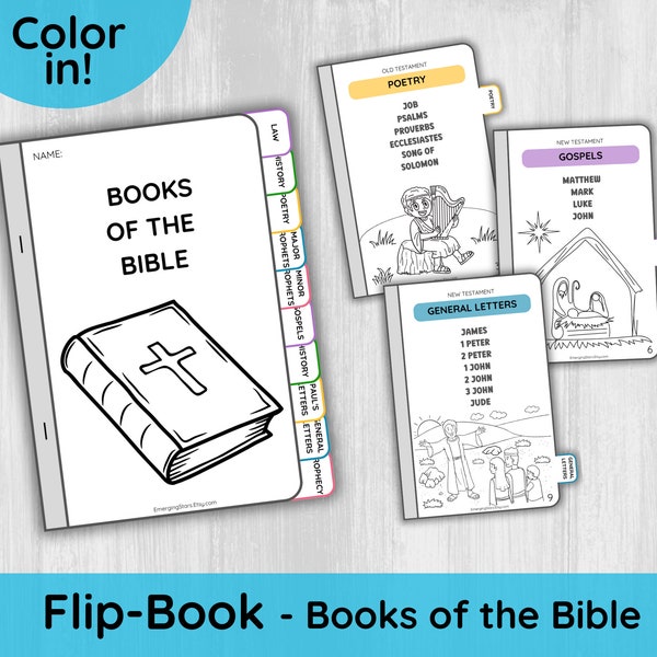 Books of the Bible Flip Book/ Download Kids Bible Coloring in Booklet/ Old New Testament Books of Bible for Children/ Sunday School Lesson