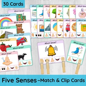 Preschool 5 Senses Match and Clip Cards/ Toddler Five Senses Activity/ Printable 5 Senses Game / Busy Book/ Match and Sort/ My Body Parts