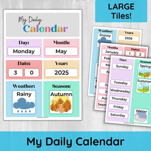 Mijn dagelijkse kalender/Montessori-interactieve kalender/ochtendroutine voor kinderen om te leren over het weer, dagen, maanden, datums en seizoenen
