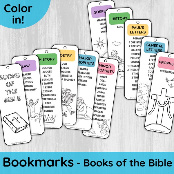 Children's Coloring in Books of the Bible Bookmarks/ Printable Kids Old New Testament Books of Bible/ Christian Easy Sunday School Lesson