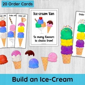 Kleinkind bauen ein Eis Aktivität, Vorschule Eis Spiel druckbare, Party Pretend Play, dramatisches Spiel, Kinder Urlaub Aktivitäten, Farben