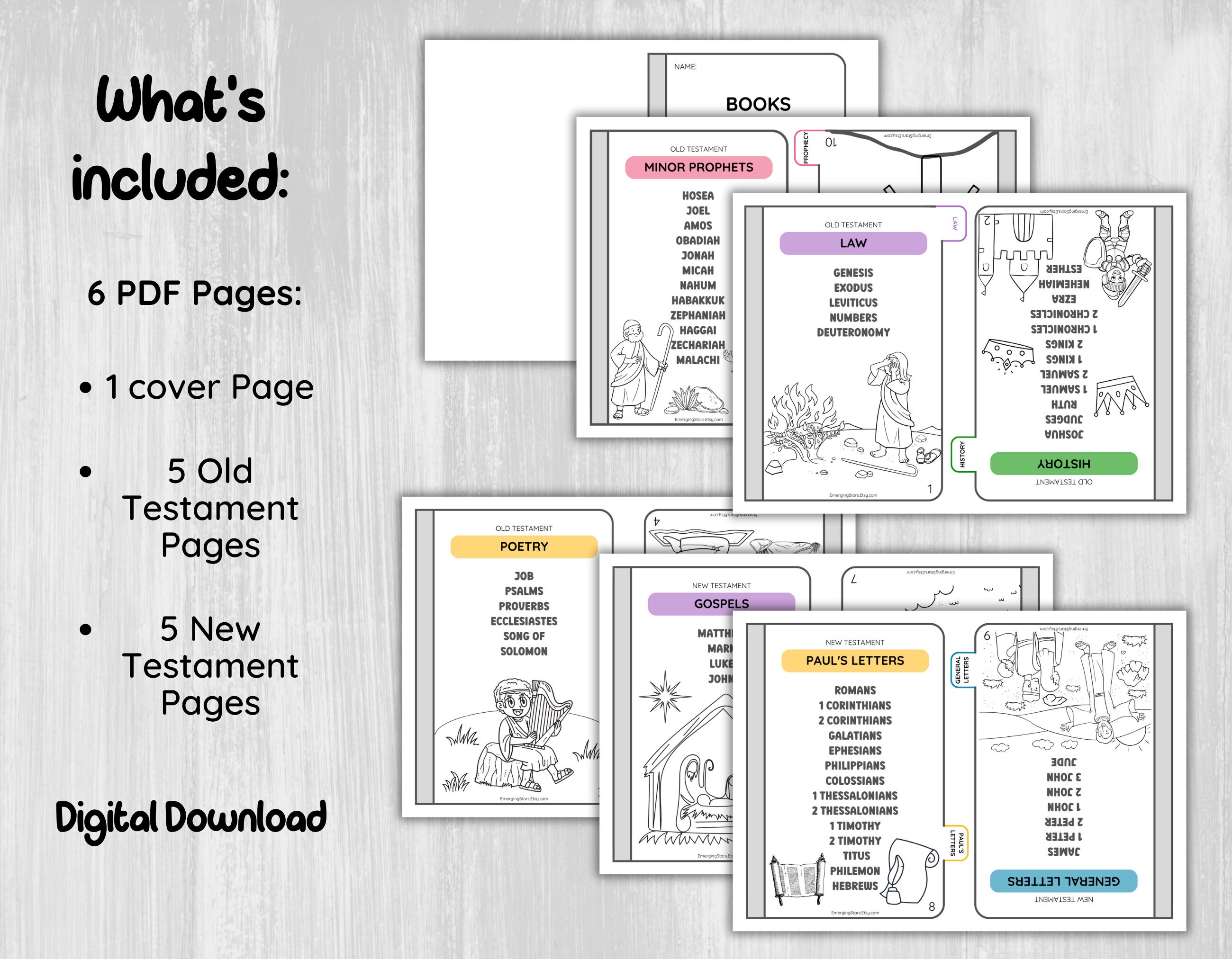 Books of the Bible Flip Book/ Download Kids Bible Coloring in Booklet ...