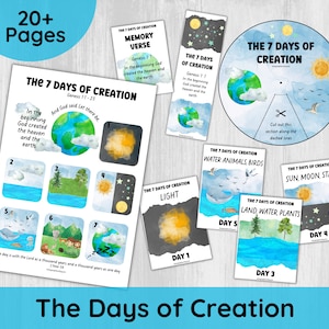 7 Days of Creation Printable Kids Bible Activity, Sunday School Story Worksheets, Christian coloring Pages, Genesis Bible Verse Homeschool