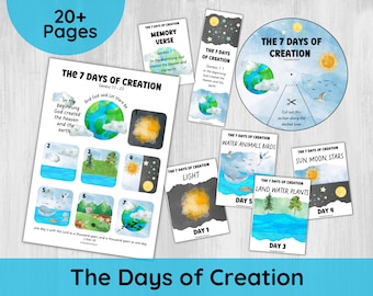 7 Days of Creation Printable Kids Bible Activity, Sunday School Story Worksheets, Christian coloring Pages, Genesis Bible Verse Homeschool