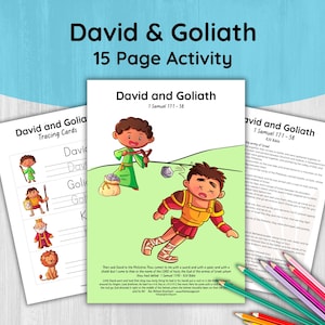 David & Goliath Bible Hero Character Activity for Kids, Faith Bible Story Coloring Pages, Christian Sunday School Digital Download Children