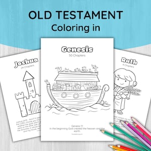 Niños para colorear en páginas Libros del Antiguo Testamento de la Biblia Actividad imprimible, Descarga digital del estudio de personajes bíblicos de la escuela dominical para niños
