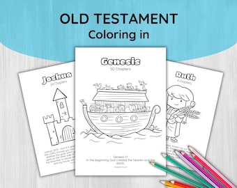 Kids Coloring In Pages Old Testament Books of the Bible Printable Activity, Childrens Sunday School Bible Character Study digital download