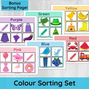 Attività di ordinamento dei colori stampabile/ Abbinamento colori per bambini piccoli/ Gioco di ordinamento dei colori stampabile per bambini in età prescolare/ Impara il riconoscimento dei colori
