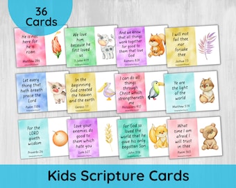 Tarjetas de Escritura para niños, Tarjetas de versículos bíblicos para niños, Versículo de memoria, Afirmación, Oración, Cristiano, Tarjetas imprimibles de acuarela de aliento