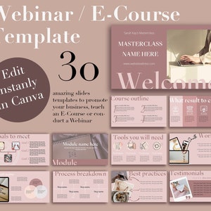 Canva course template, Editable webinar slide deck, Business Presentation, Pitch Deck Template, Online course template, Masterclass template