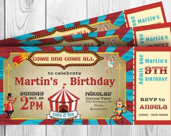Zirkusticket Geburtstagseinladung, Kindergeburtstagseinladung, Vintage Zirkuseinladung, Geburtstagspartyeinladung, sofort bearbeitbar 10 x 2 cm