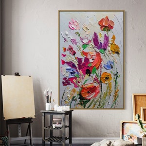 Abstract Floral Bloom Art, Thick Texture Flower Wall Art, Extra Large Artwork, 3D Hand Painted Flower Painting, Modern Dining Room Decor Art