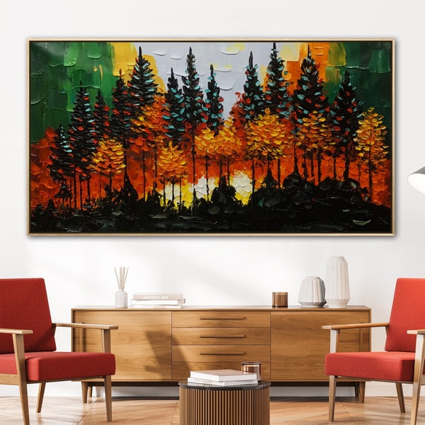 Extra Large Lush Vibrant Forest Painting, Multicolored Thick Textured Artwork, Colorful Painting on Canvas, Wall Art for Home, 3D Wall Decor