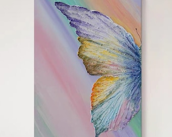 Colorful Butterfly Acrylic Painting, Large Vertical Heavy Textured Oil painting on Canvas Custom 3D Art Modern Living Room Decor Unique Gift