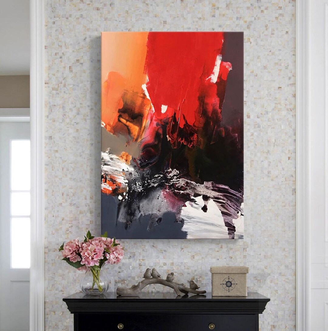 Black and Red Abstract Art Oversized Art Abstract Brush Stroke Modern