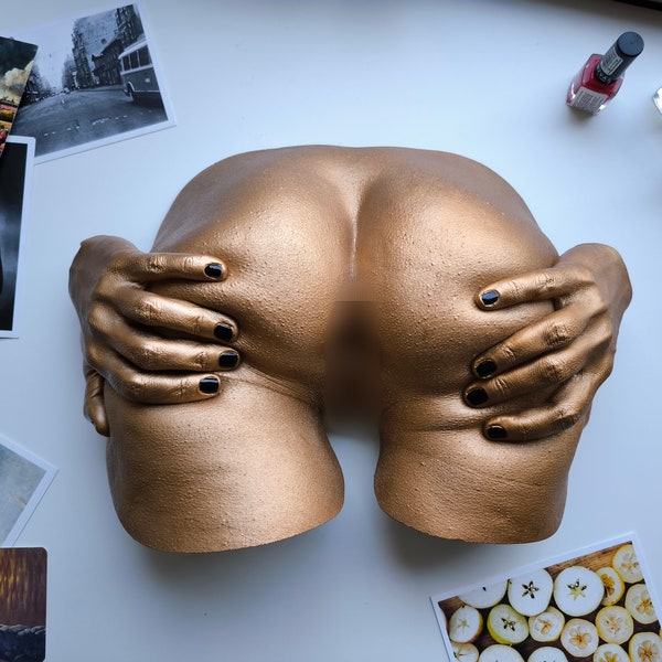 Sculpture contemporaine de hanches féminines Lifecast - Art mural 3D original en acrylique pour décoration intérieure avec effet bronze