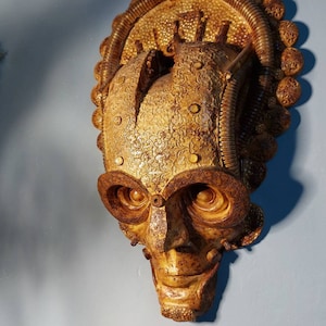 Steampunk Space Lord Sculpture: Acharon - Striking Gold Accent and Alien Art
