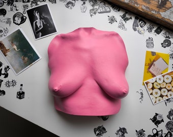 Contemporary Lifecast Naked Torso Sculpture super Pink