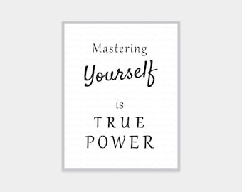 Mastering Yourself wall art, quote wall art, typography wall art, typography poster, typography  art, motivational print, digital download